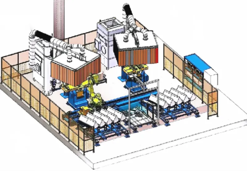Automated robotic welding station for hopper assembly