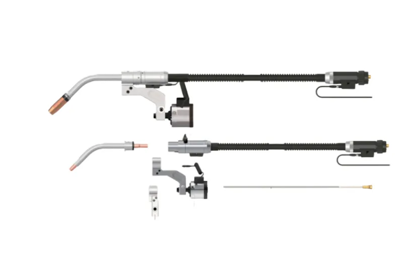 Close-up of robotic MIG welding torch nozzle