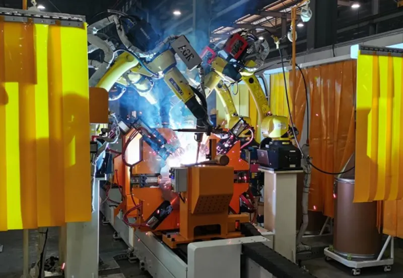 Robotic welding station for elevator drive components